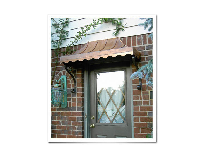 Copper Awning ~ Apron Waves ~ Hand Forged Iron Scrolls ~ Natural Sanded Copper