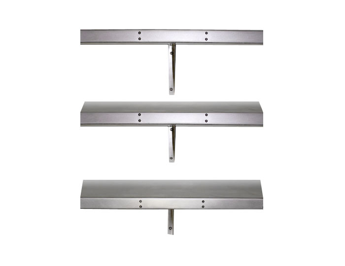 Stainless Steel Pantry Shelves with Brass Rivet Edge Detail